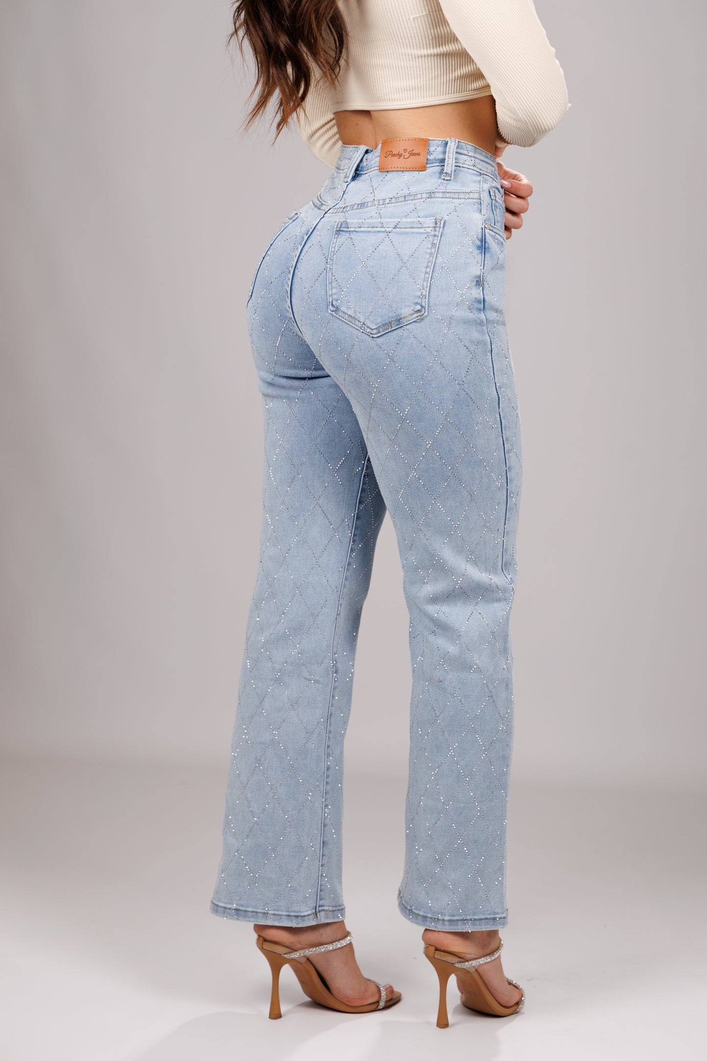 GLOW – Straight Wide Mid Rise – Sparkly Light Blue