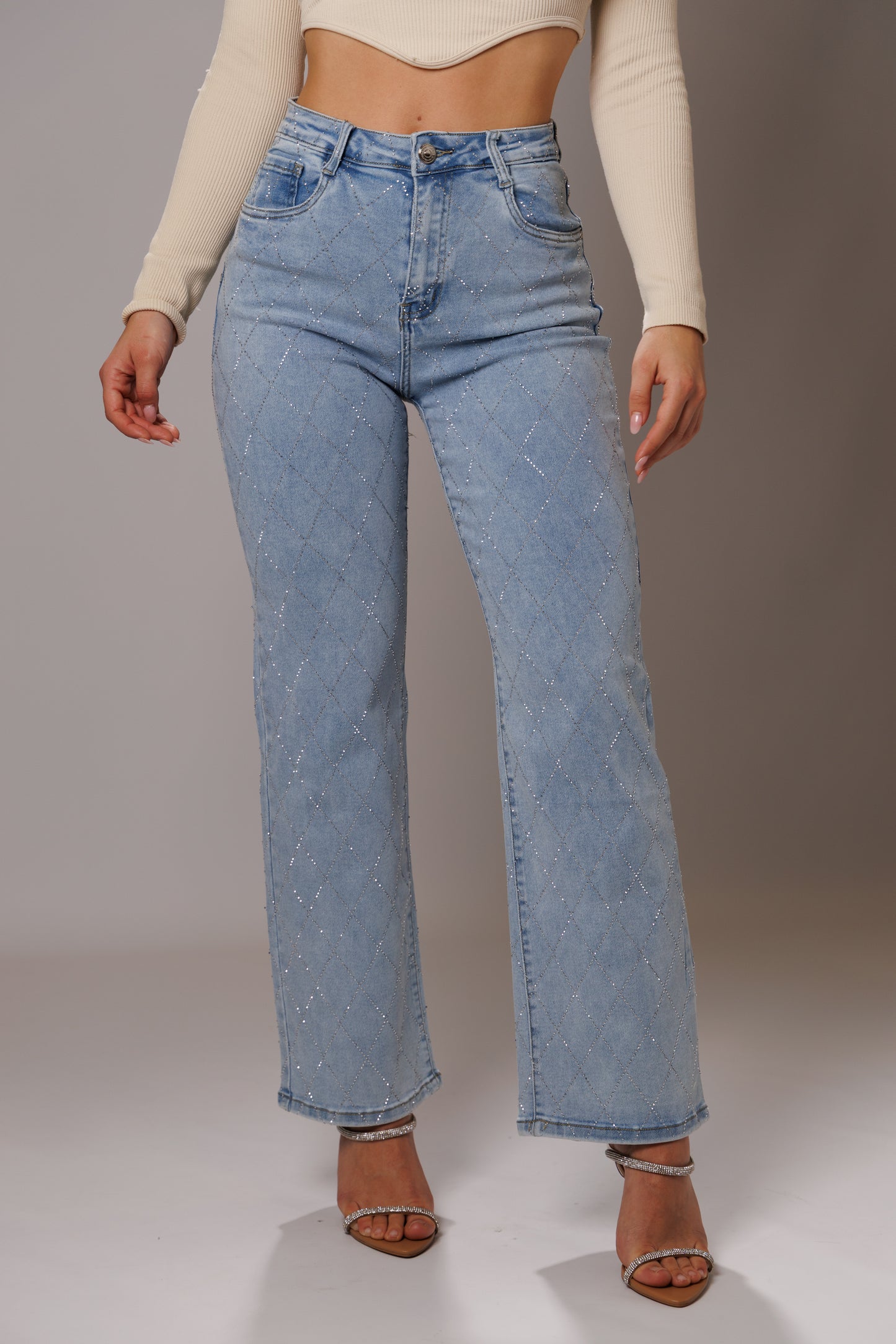 GLOW – Straight Wide Mid Rise – Sparkly Light Blue