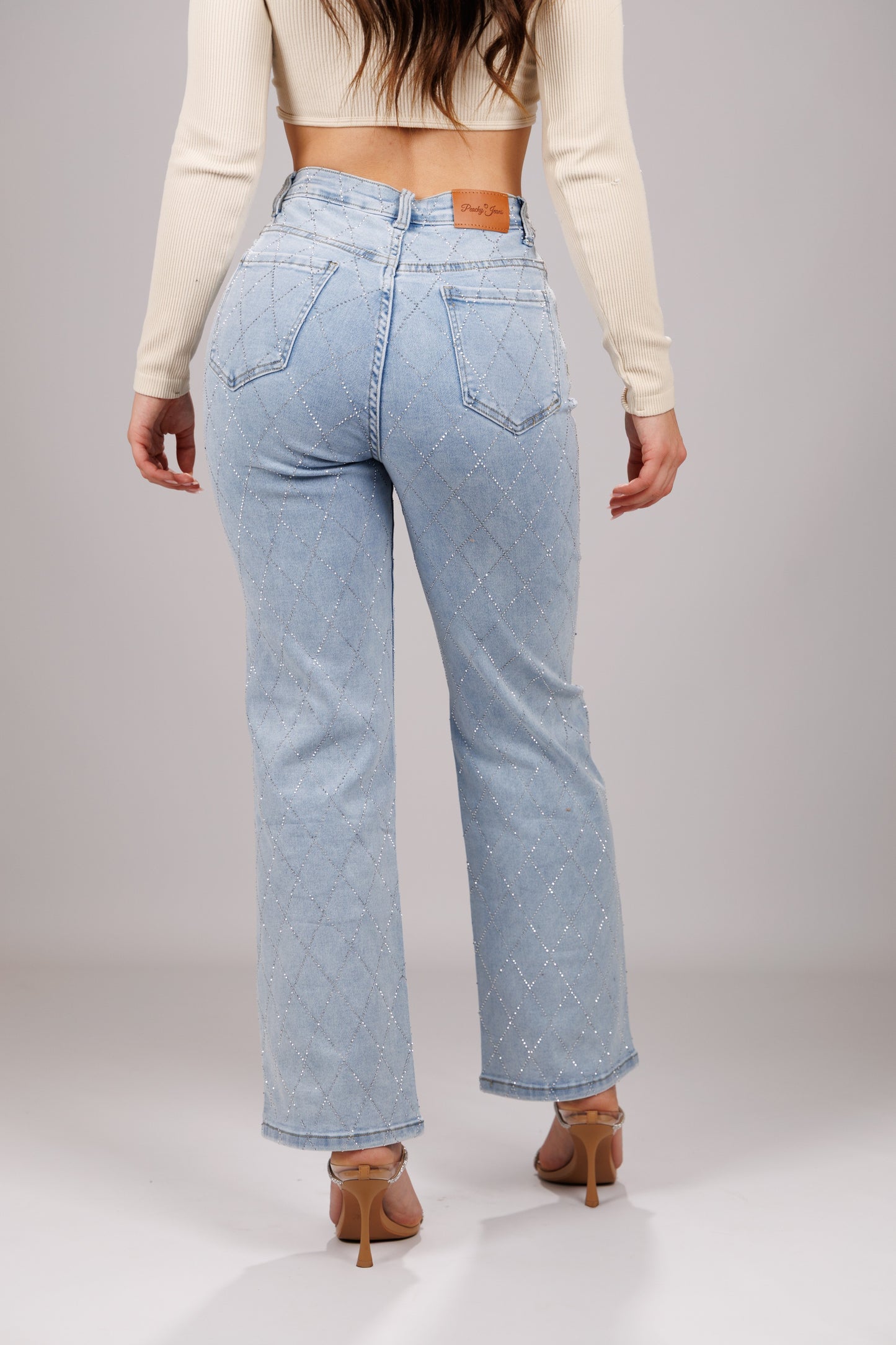 GLOW – Straight Wide Mid Rise – Sparkly Light Blue