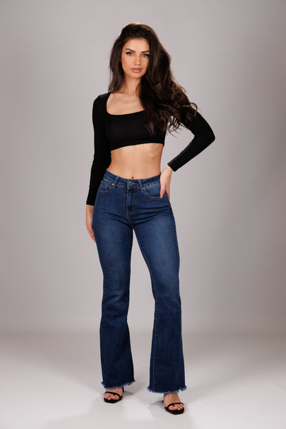 INDIGO – Flare Mid Rise – Dark Blue