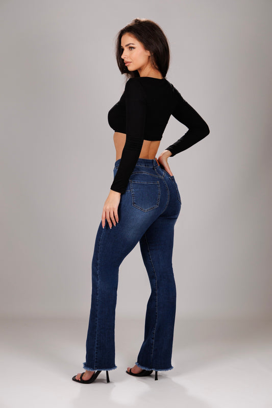 INDIGO – Flare Mid Rise – Dark Blue